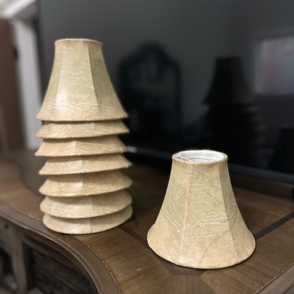 Mini faux leather lamp shades for candelabras. Price is for all 8.